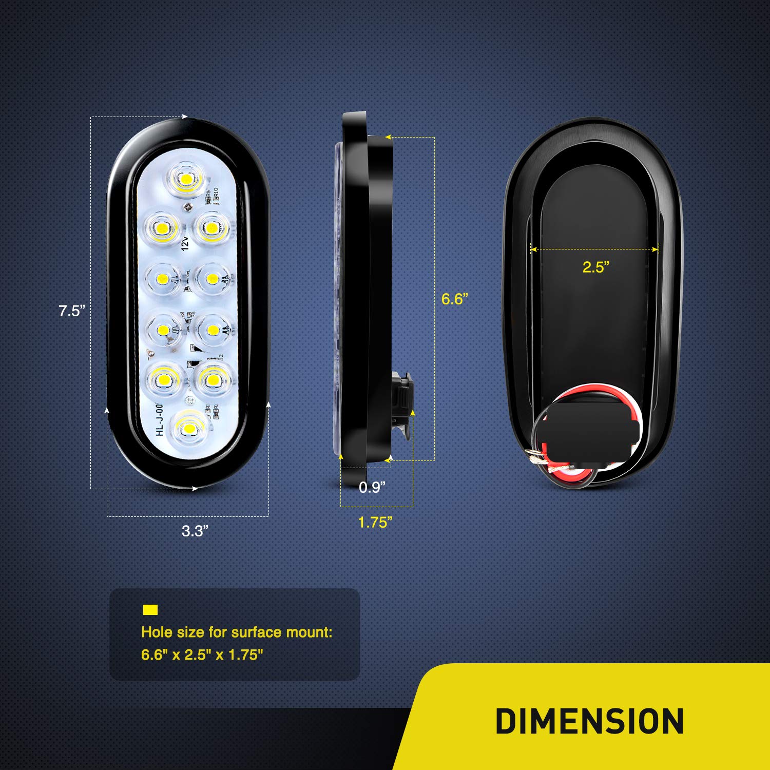 Nilight TL-09 6 Inch Oval White LED Trailer Tail Lights - 2PCS 10-LED Waterproof Reverse Lights with Flush Mount Grommets, IP67 Rated for RV, Truck, Jeep - Perfect for Nighttime Backing Up & Trailering - 2 Year Warranty