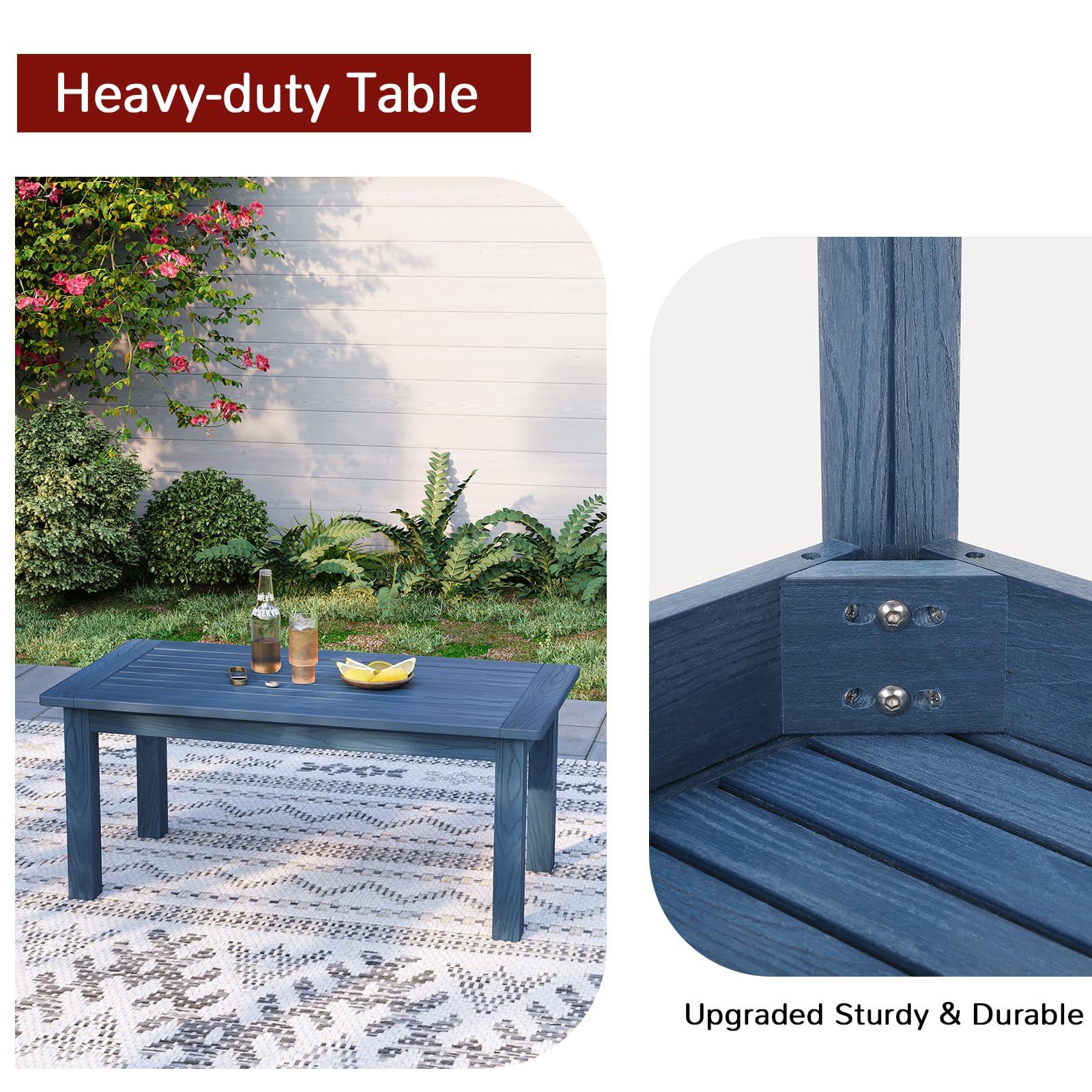 Stoog Outdoor Coffee Table - All-Weather Patio Side Table for Garden, Backyard, Balcony & Living Room - Durable Blue Furniture for Relaxing Outdoors & Indoor Decor