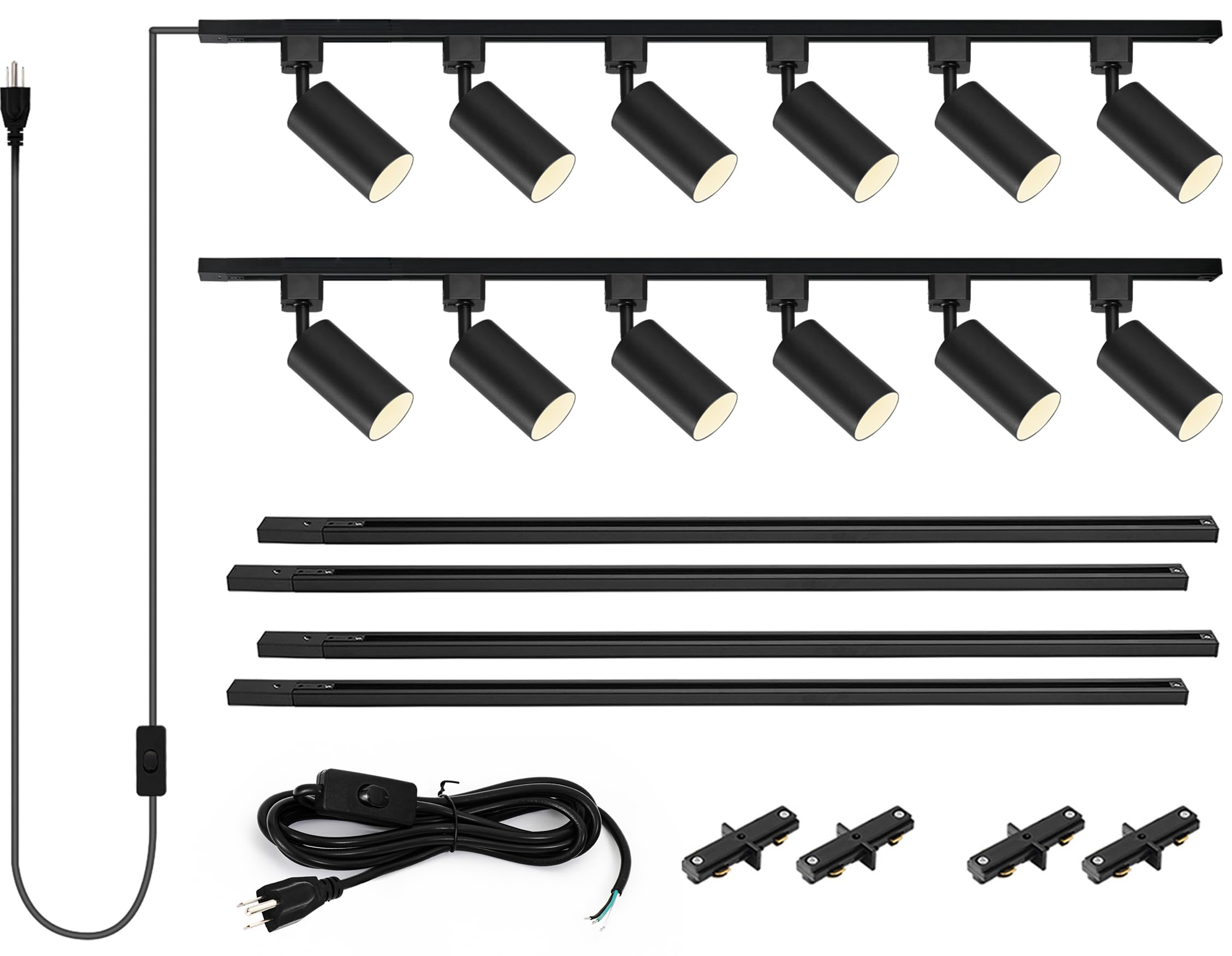VANoopee 12-Light GU10 Track Lighting Kit with 13FT H-Type Rails & Power Cord - Modern Black Ceiling Spot Light for Kitchen, Living Room, Gallery (Bulbs Not Included) - Perfect for Home, Office, and Retail Lighting Solutions
