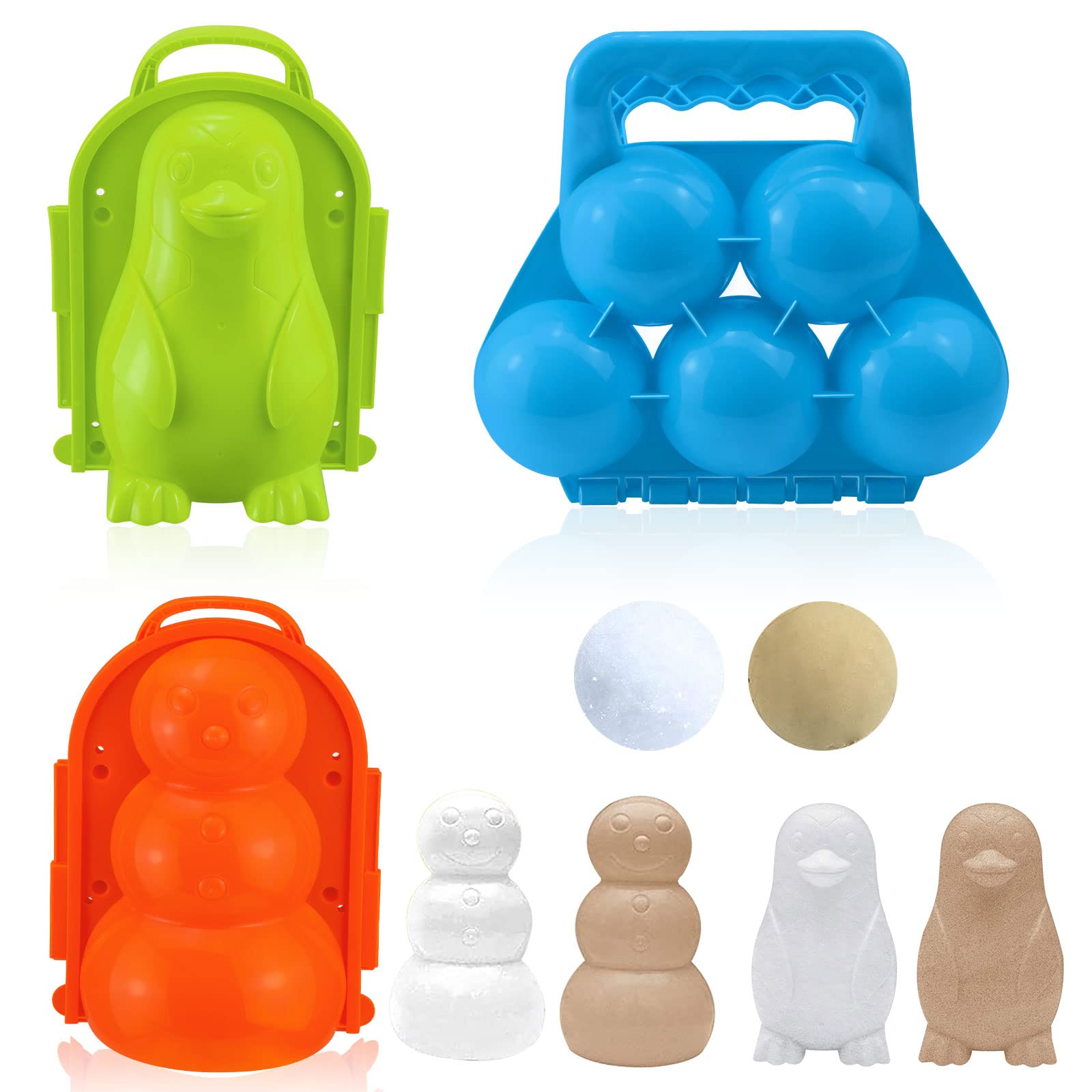 3D Snowball Maker Kit - Penguin, Snowman & Sled Beach Sand Toys for Kids & Adults | Summer & Winter Outdoor Activities | Fun Snow Play & Sandcastle Building Tools (Blue)