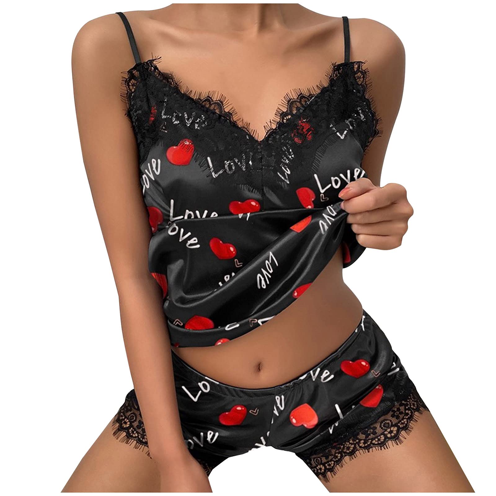 Silk Pajama Set for Women - Sexy Low Cut Two Piece Lingerie with Shorts & Sleep Shirt | Comfortable Sleepwear for Nightwear, Lounge Wear & Romantic Occasions