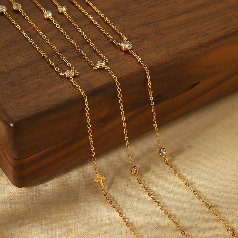 Elegant Gold Plated Cross Anklet Chain for Women - Dainty Link Bracelet Ankle Jewelry | TA8026 | Perfect for Everyday Wear, Beach Vacation & Boho Fashion