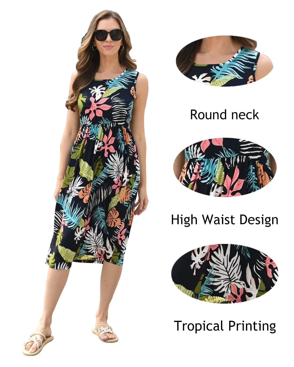 SHOOYING Mommy and Me Matching Dresses - Floral Print Sleeveless Hawaiian Beach Midi Dress Set for Women & Girls | Perfect for Family Photos, Vacations, and Summer Outings