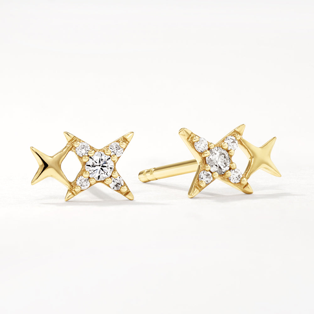10k Gold Diamond Double Star Stud Earrings for Women - Elegant & Sparkling Jewelry for Everyday Wear, Parties & Special Occasions