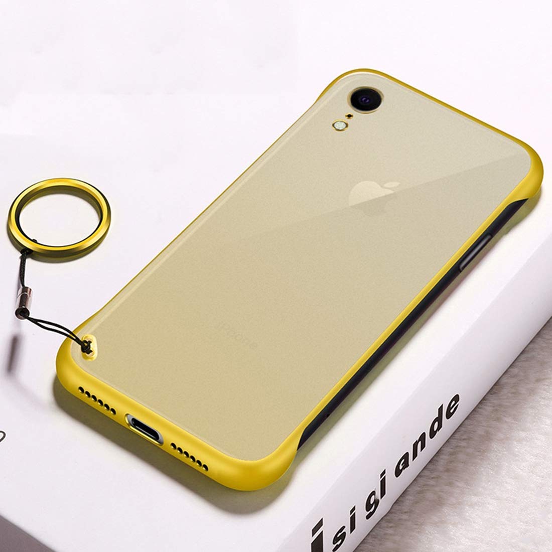 Premium Frosted Anti-Slip TPU Protective Case with Metal Ring for iPhone XR - Shockproof & Scratch Resistant Cover (Black/Yellow) | Perfect for Everyday Use, Travel & Outdoor Activities