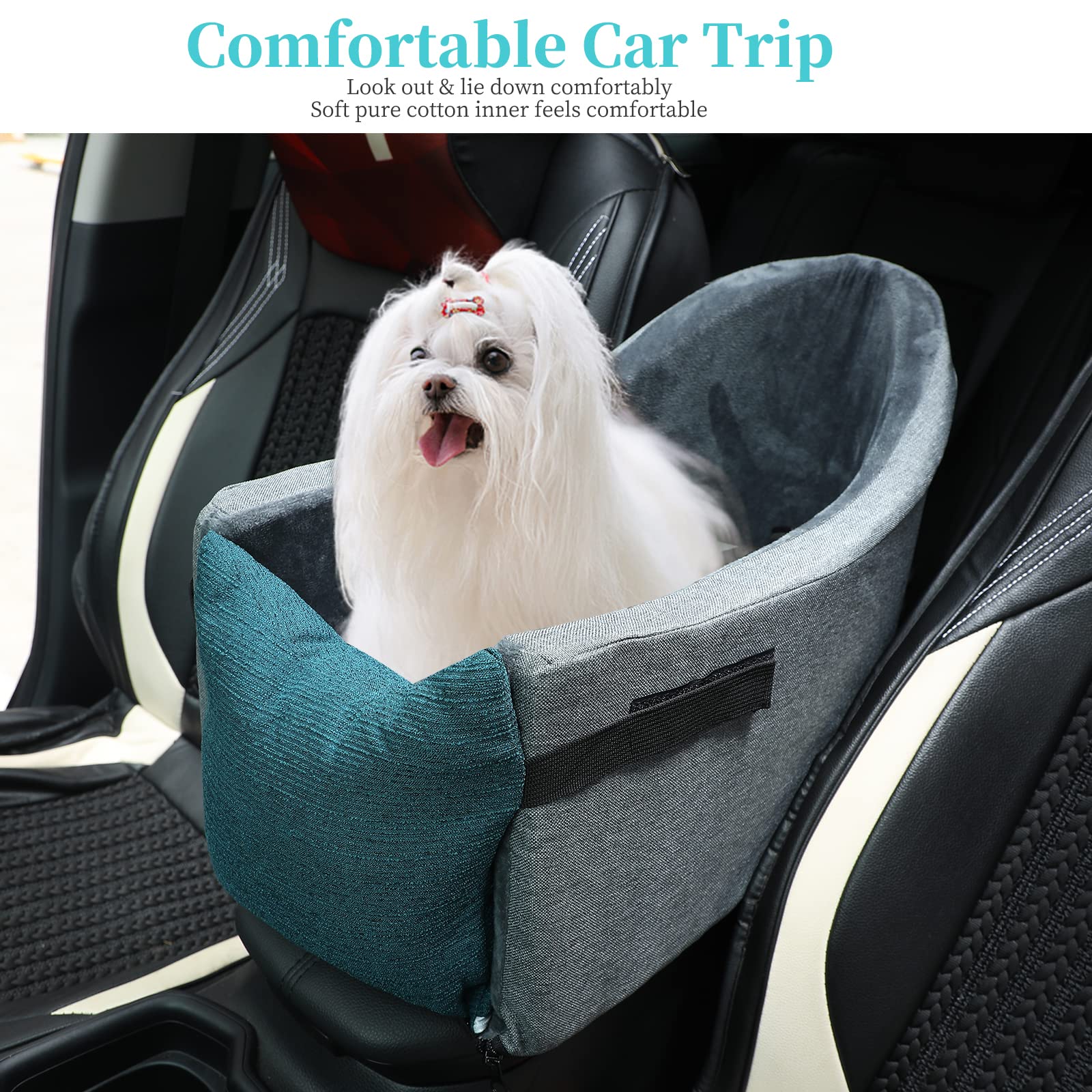 Portable Dog Booster Seat for Cars - Single & Double Console Compatible Travel Pet Carrier, Machine Washable Small Dog Car Seat (Blue) | Perfect for Road Trips & Daily Commutes with Your Puppy