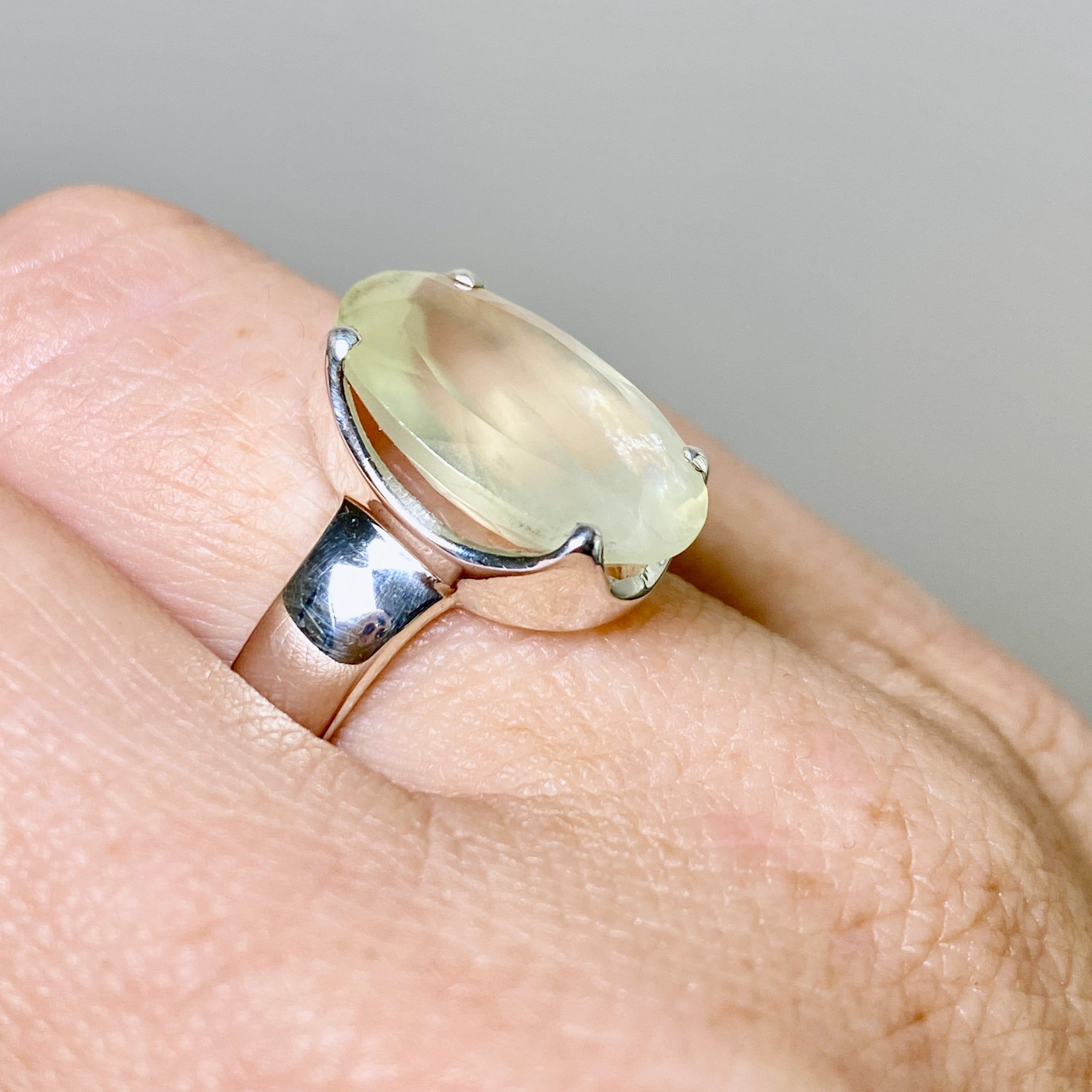 Prehnite Oval Faceted Ring Size 7 - Dainty Gemstone Jewelry for Women - Perfect for Weddings, Anniversaries & Everyday Elegance