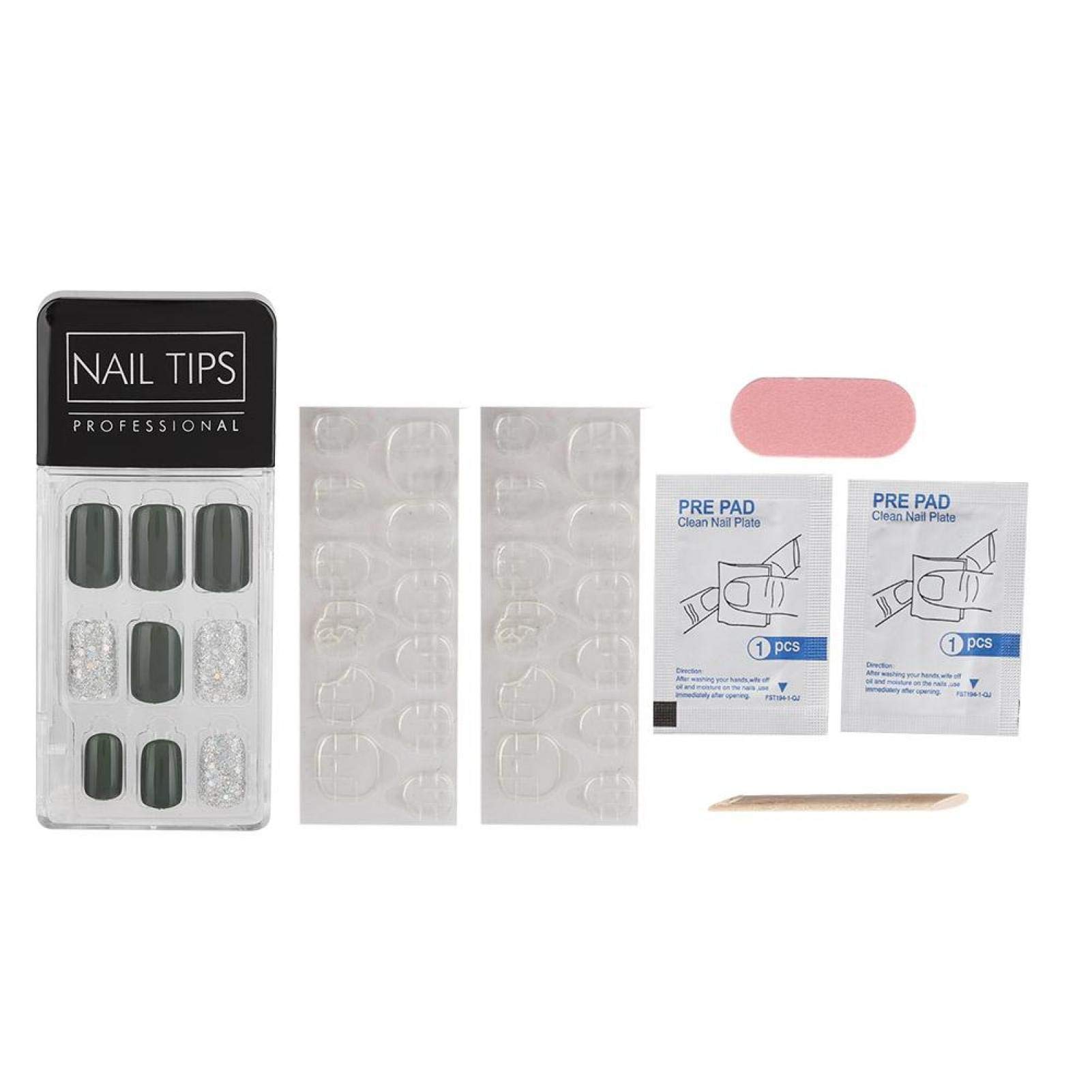 Glitter Nail Polish Strips - Self-Adhesive Nail Wraps with Nail File & Removal Stick | Full Coverage Nail Art Decals for Women & Girls (Green) | Perfect for Parties, Weddings & DIY Manicures at Home