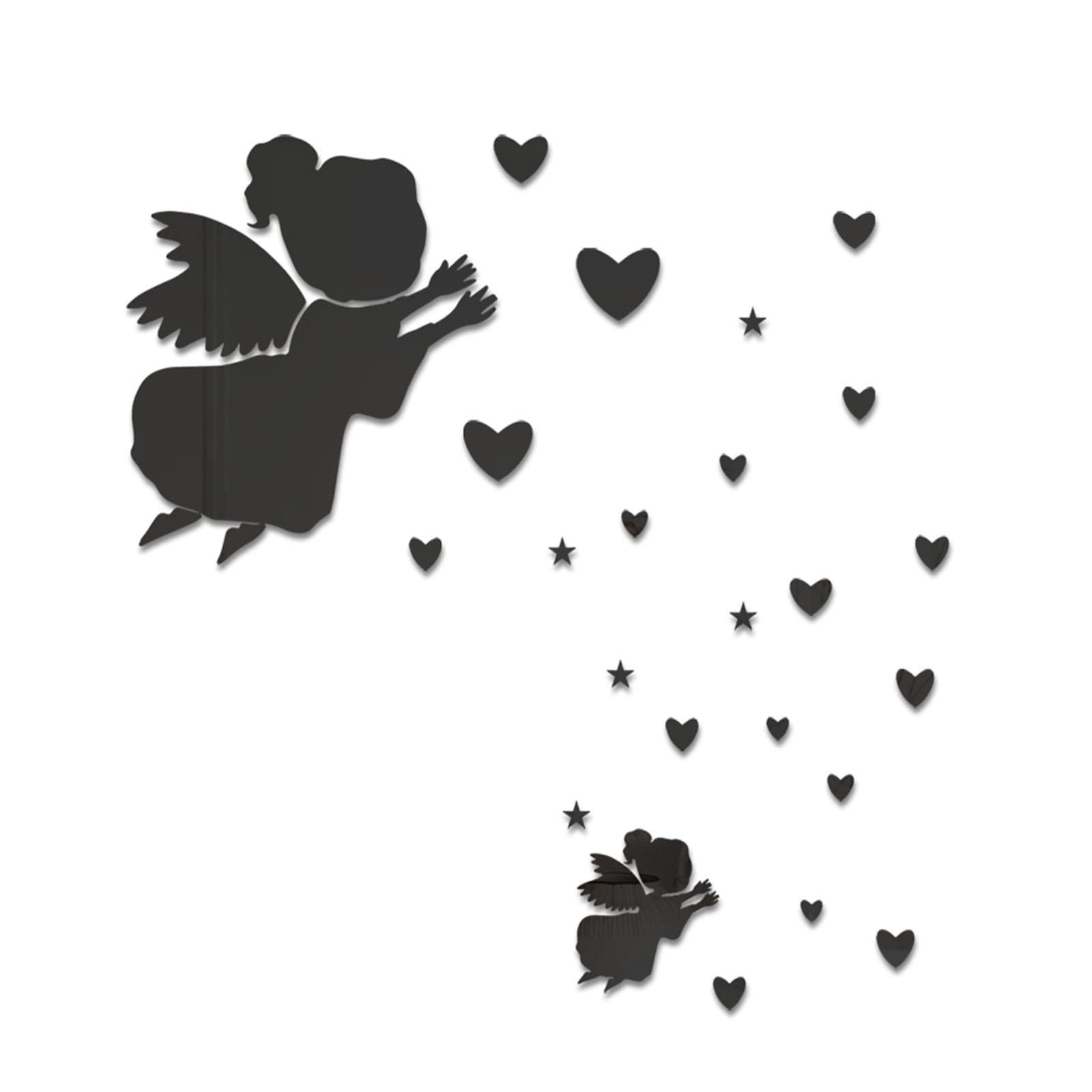 3D Acrylic Mirror Wall Stickers - Removable Love & Angel Shape DIY Decals for Kids Bedroom, Bathroom & Living Room Decor - Luminous Self-Adhesive Mural Stickers (Black, One Size) - Perfect for Nursery, Playroom & Home Wall Decoration