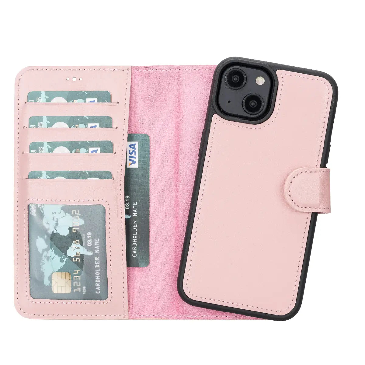 Pink Leather Wallet Case for iPhone 14 - Slim Protective Phone Cover with Card Slots | Perfect for Women's Everyday Use, Travel & Shopping