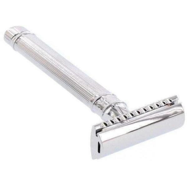 Edwin Jagger DE89Lbl Chrome Plated Double Edge Safety Razor for Men - Classic Barber Style Shaving with Lined Detail Handle - Perfect for Wet Shaving & Travel Grooming Kit