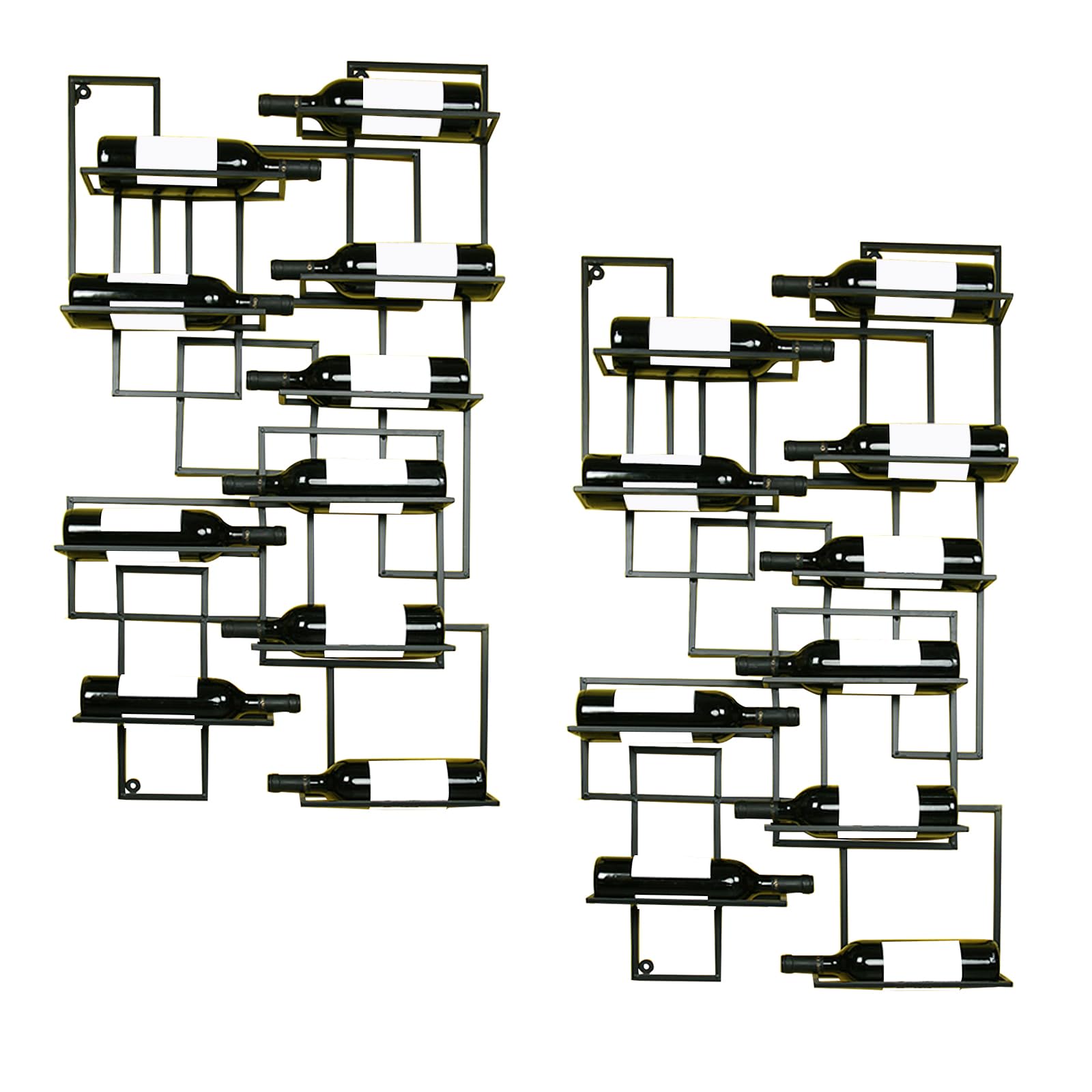 Wall Mounted Wine Rack for 10 Bottles - Vintage Metal Wine Bottle Holder & Hanging Shelf Organizer - Bar, Kitchen, Cellar Storage Solution (Black, 2 Pack) - Perfect for Small Spaces & Wine Enthusiasts