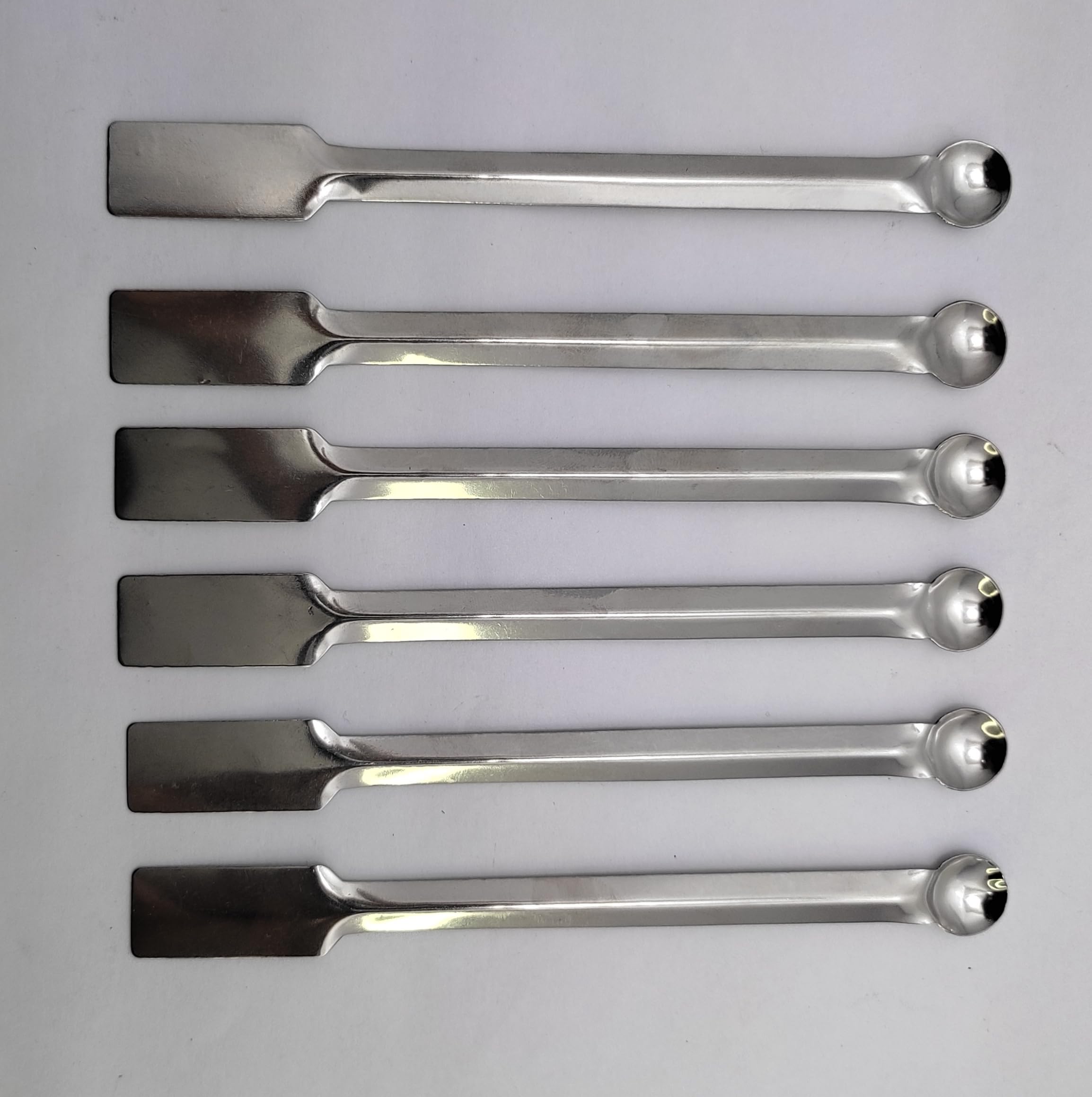 6 Inch Stainless Steel Laboratory Spatula - Dual Head (Spatula & Flat) - Lab Equipment for Mixing, Scooping & Measuring - Perfect for Chemistry, Baking & Science Experiments (Pack of 6)