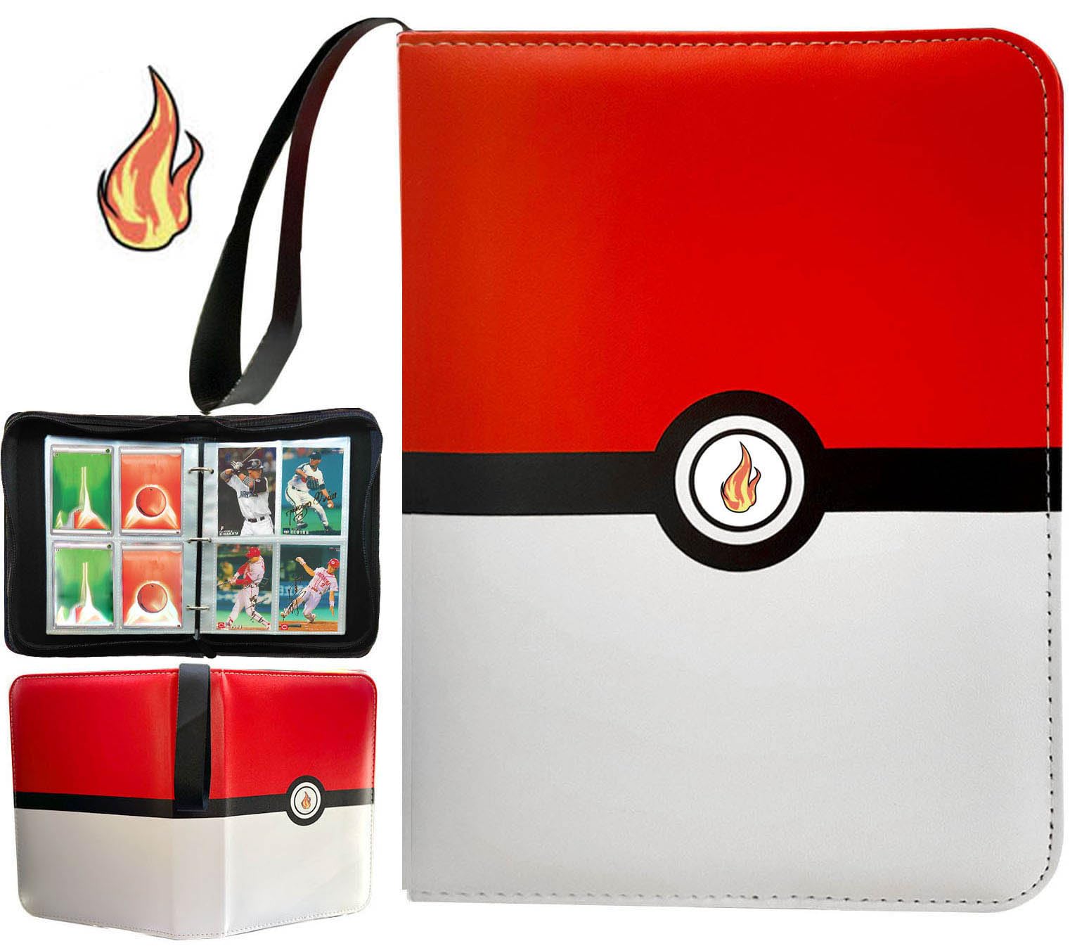 Premium 4-Pocket Trading Card Binder with 50 Removable Sleeves - Holds 400 Cards, Zippered Collector Album for Pokemon, MTG & Sports Cards - Portable Storage for Kids & Adults (Flame Design) - Perfect for Gaming Tournaments, Collecting & Gift Giving