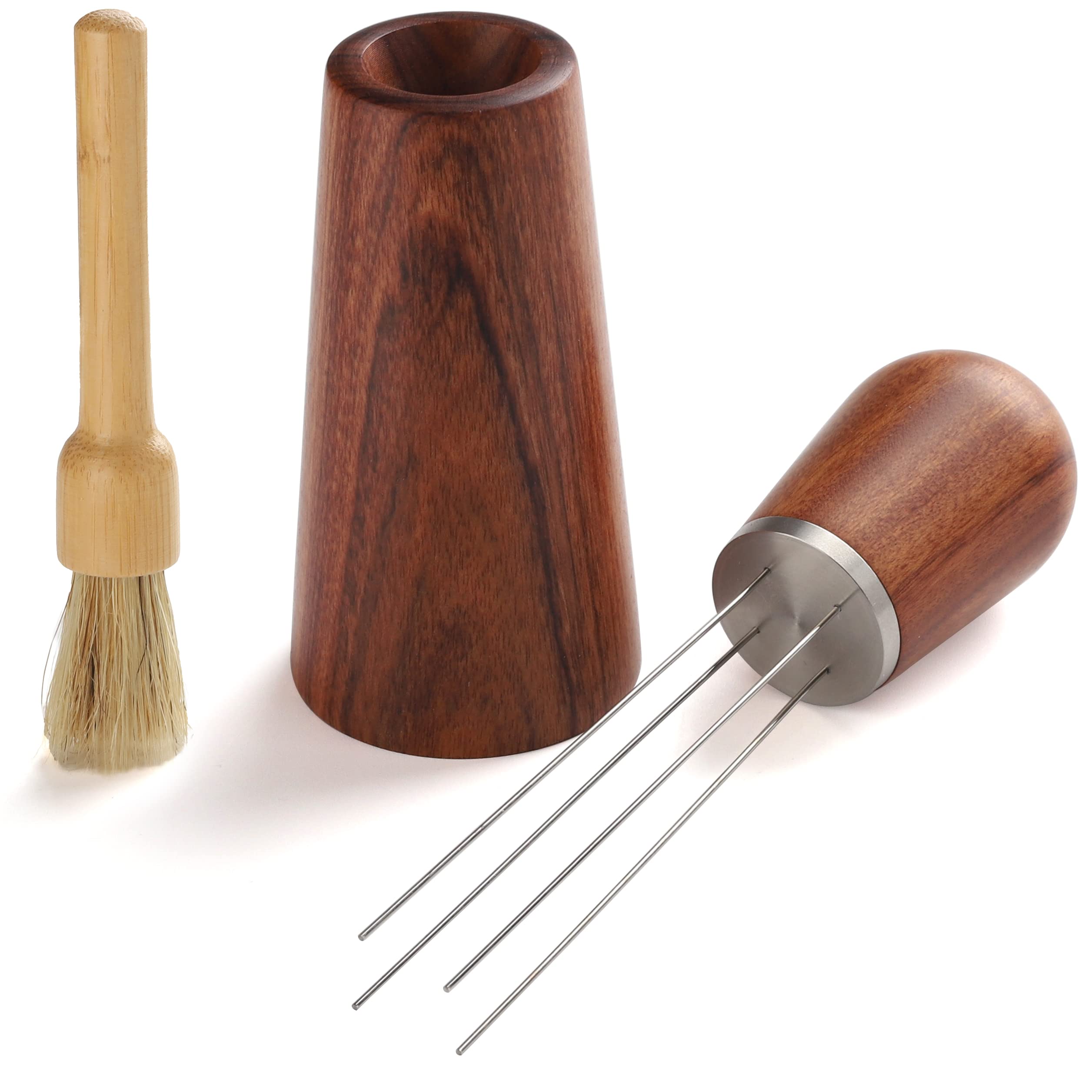 Premium Espresso Coffee Stirrer - Natural Wood Handle & Needle Distributor with Base Stand - Barista Tool for Perfect Coffee Grounds Distribution - Ideal for Home Coffee Bars & Professional Espresso Machines