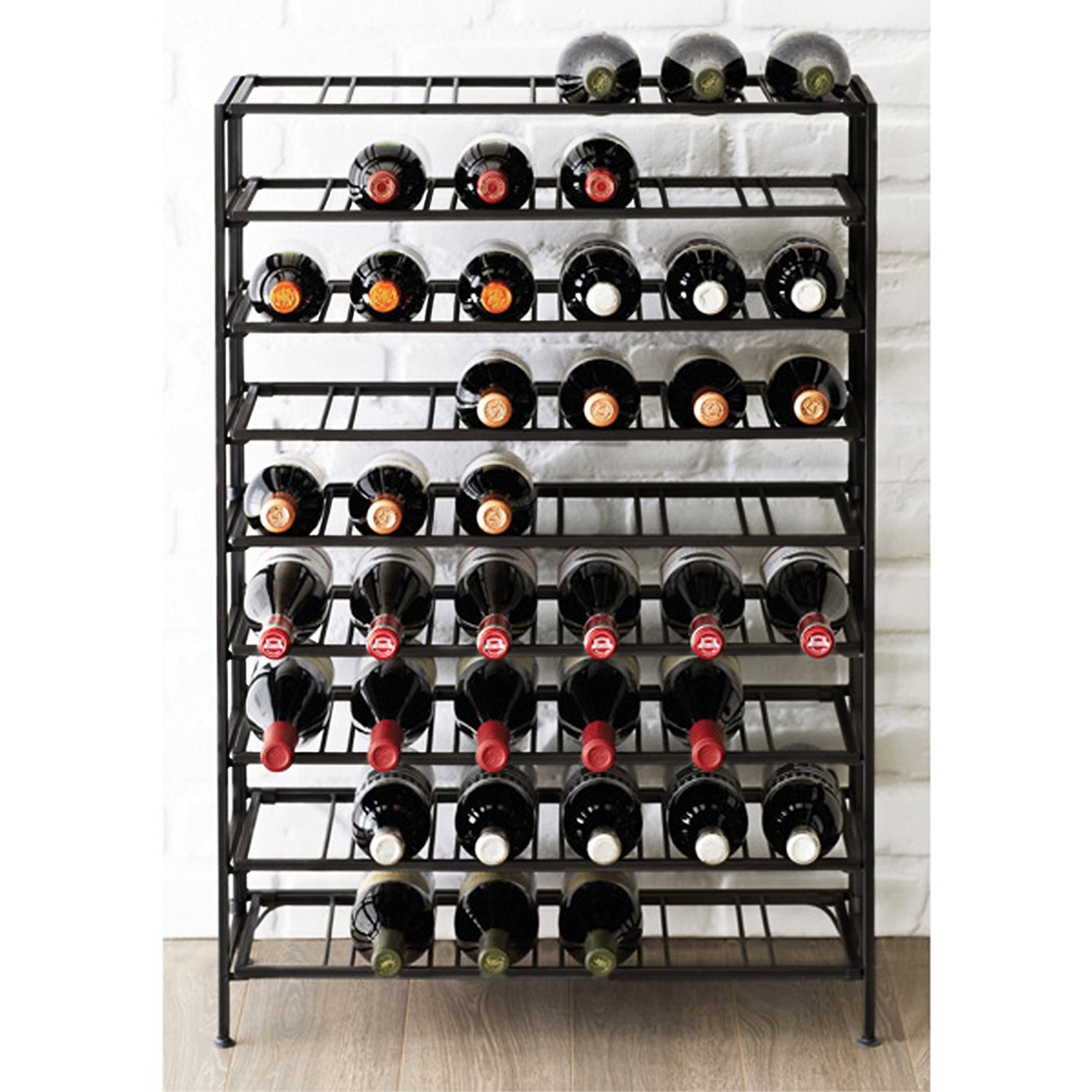 MyGift 9-Tier Black Metal Wine Rack - Freestanding Floor Bottle Storage Shelf Holds 54 Wine Bottles - Perfect for Home Bar, Kitchen, Dining Room & Wine Cellar Organization