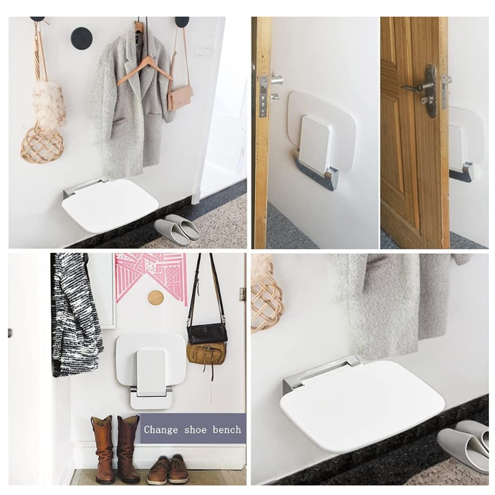 EEUK Foldable Shower Seat for Elderly & Disabled - Wall Mounted Shower Chair with 440lb Weight Capacity - Fold Down Shower Bench for Seniors, Pregnant Women & Handicapped - Perfect for Bathroom Safety & Assisted Bathing