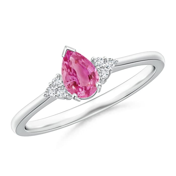 Elegant Pear Pink Sapphire Solitaire Ring with Trio Diamond Accents - 6x4mm Oval Cut Pink Sapphire Engagement Ring for Women - Perfect for Proposals, Anniversaries & Special Occasions