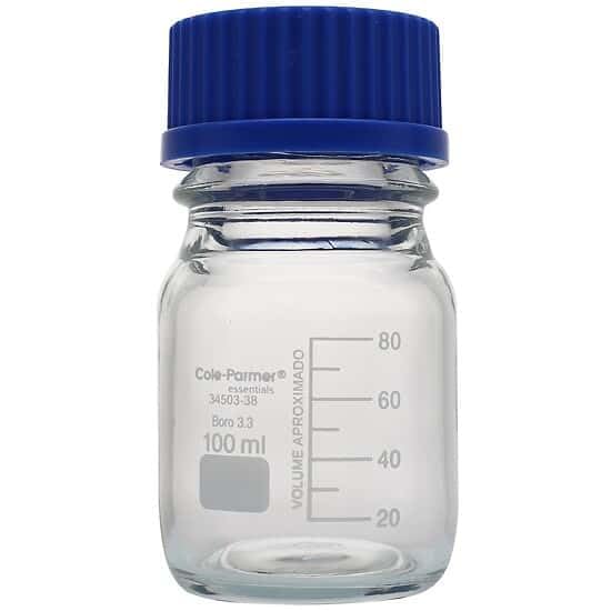 Cole-Parmer Glass Media Bottles, Class A, Round, 100 mL (3.4 oz) - Pack of 10 | Laboratory-Grade Glassware for Chemical Storage & Sample Collection | Ideal for Scientific Research, Medical Labs & Industrial Use