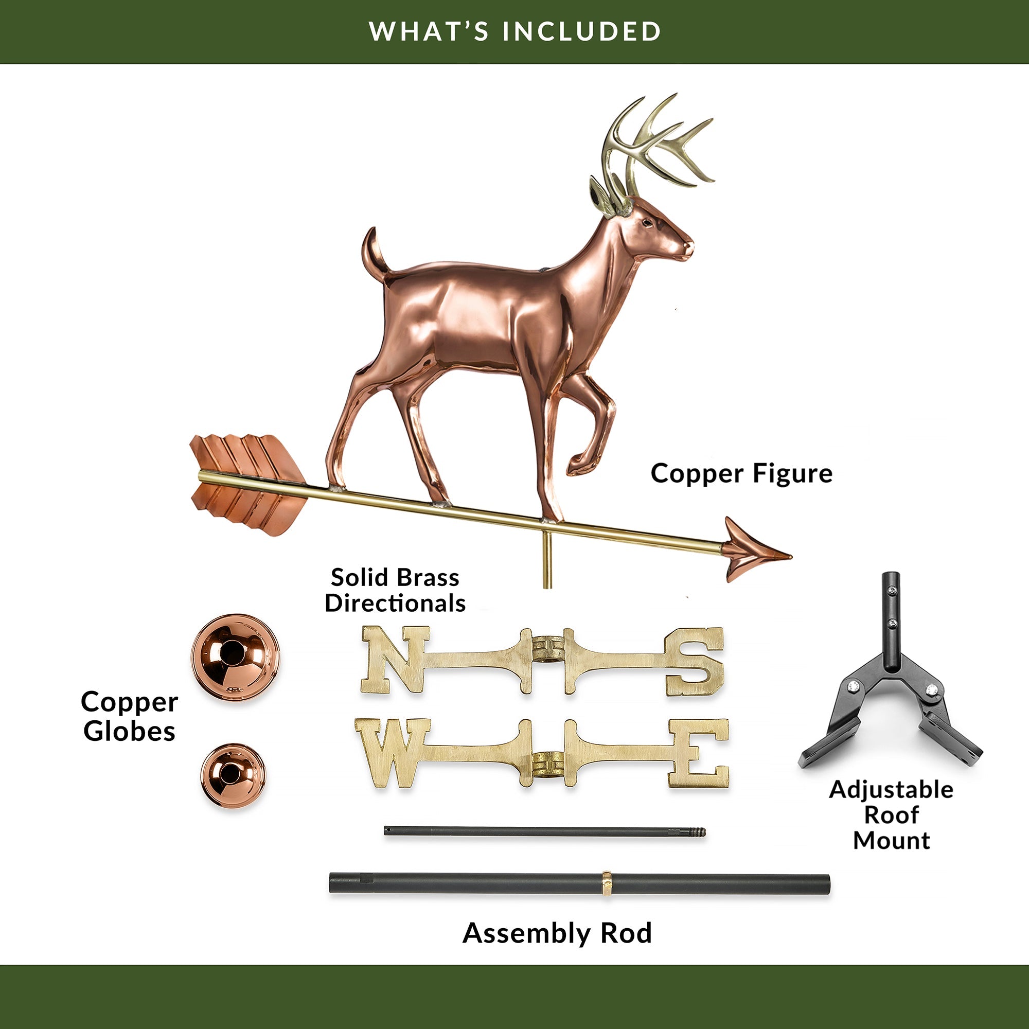 White Tail Buck Weathervane - Handcrafted Copper Deer Weather Vane for Roof, Garden & Barn Decor | Perfect for Outdoor Farmhouse, Rustic Cabin & Hunting Lodge Decorations