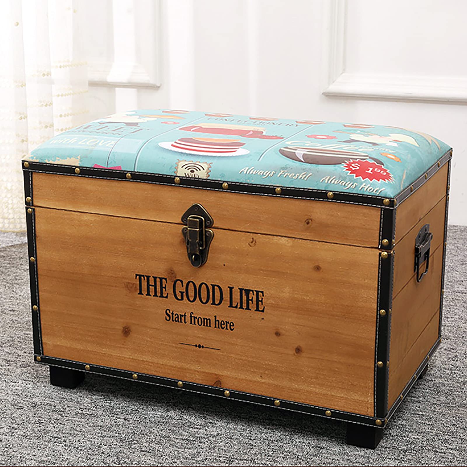 Farmhouse Style Faux Leather Storage Ottoman Bench - 55x32x40cm (22x13x16inch) Rectangular Entryway Shoe Storage Bench, Living Room Changing Stool & Chest - Perfect for Farmhouse Decor, Small Space Organization & Entryway Seating