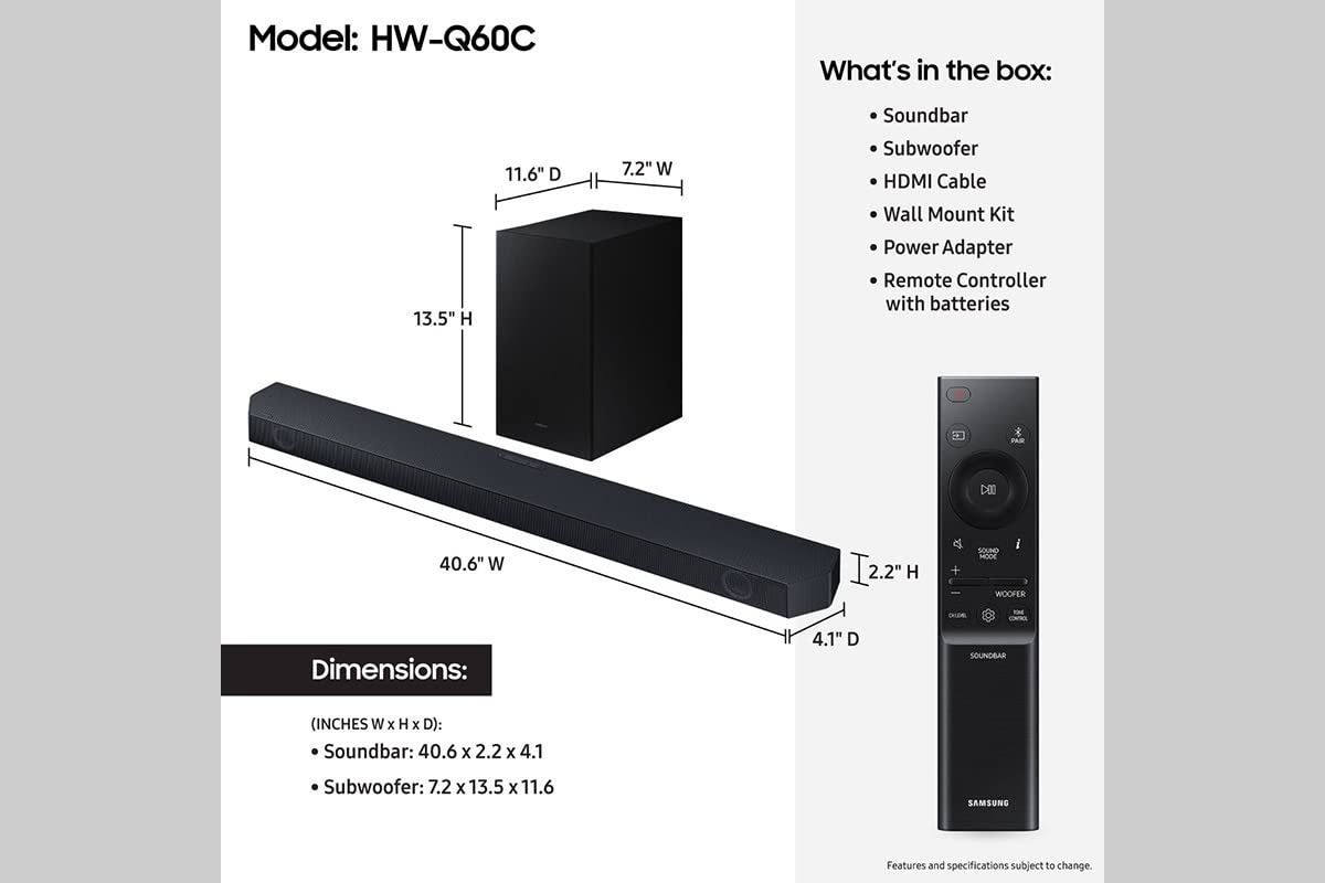 Samsung HW-Q60C 3.1ch Soundbar with Wireless Subwoofer & Dolby Atmos | SWA-9200S 2.0Ch Wireless Rear Speakers | Immersive Home Theater Audio for Movies, Gaming & Music (2023 Model)