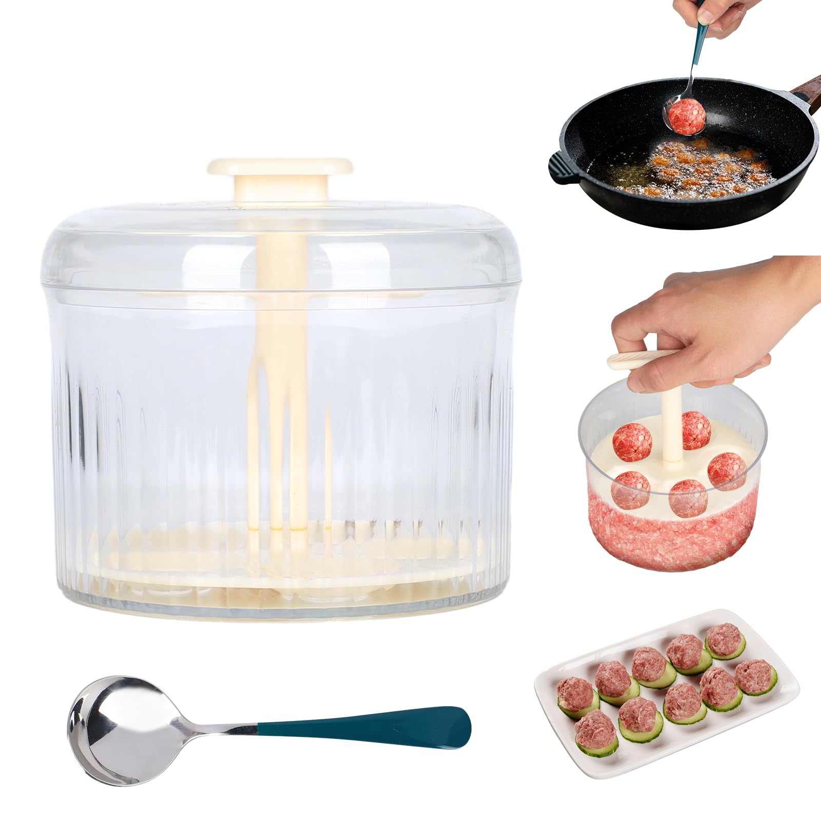 5-in-1 Meatball Maker Tool - Transparent Kitchen Gadget for Perfect Meatballs, Shrimp Balls & Veggie Balls | Durable Cooking Utensil for Home Chefs | Ideal for Meal Prep, Party Snacks & Family Dinners (White)