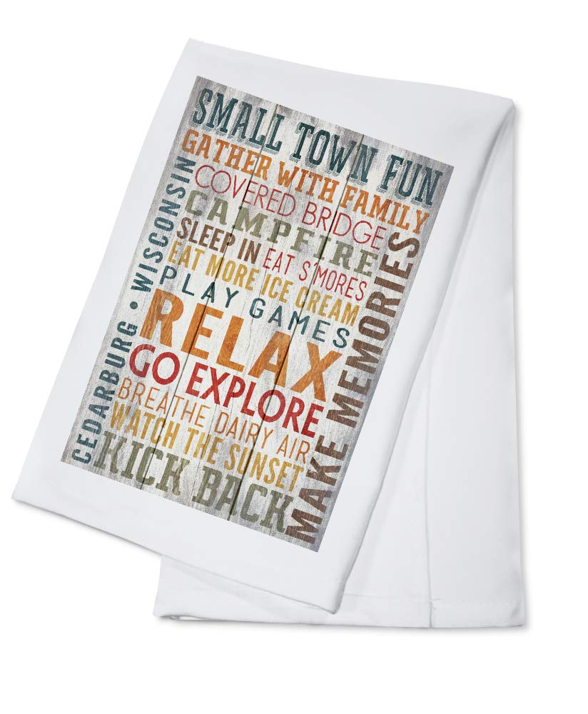 Cedarburg Wisconsin Small Town Fun Rustic Typography Cotton Tea Towel - 100% Cotton Decorative Hand Towel for Kitchen, Home Decor & Gift - Perfect for Farmhouse Style, Coffee Shops & Cozy Cottage Decor