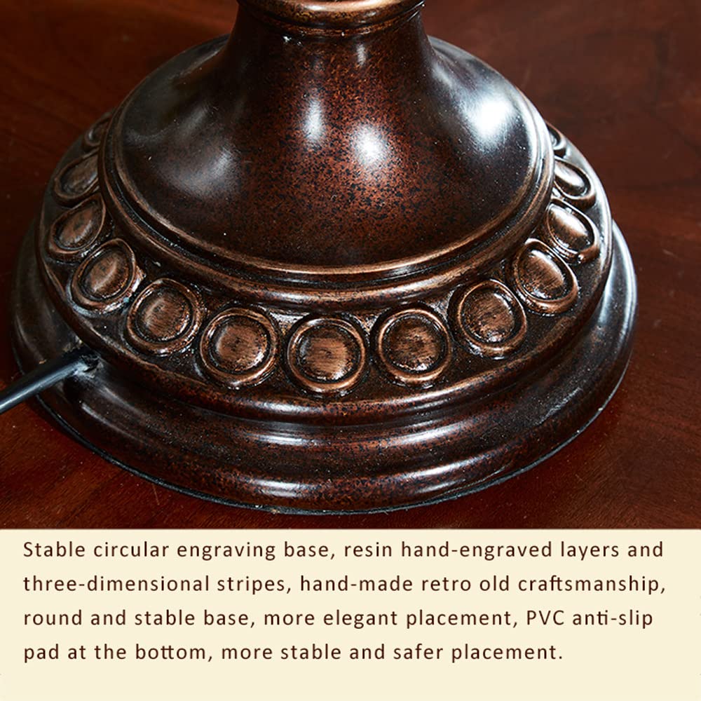 Vintage Bronze Resin Table Lamp with Drum Shade - Bedroom Nightstand Light, Living Room Accent Lamp, Study Desk Lighting for Cozy Ambience & Reading Comfort