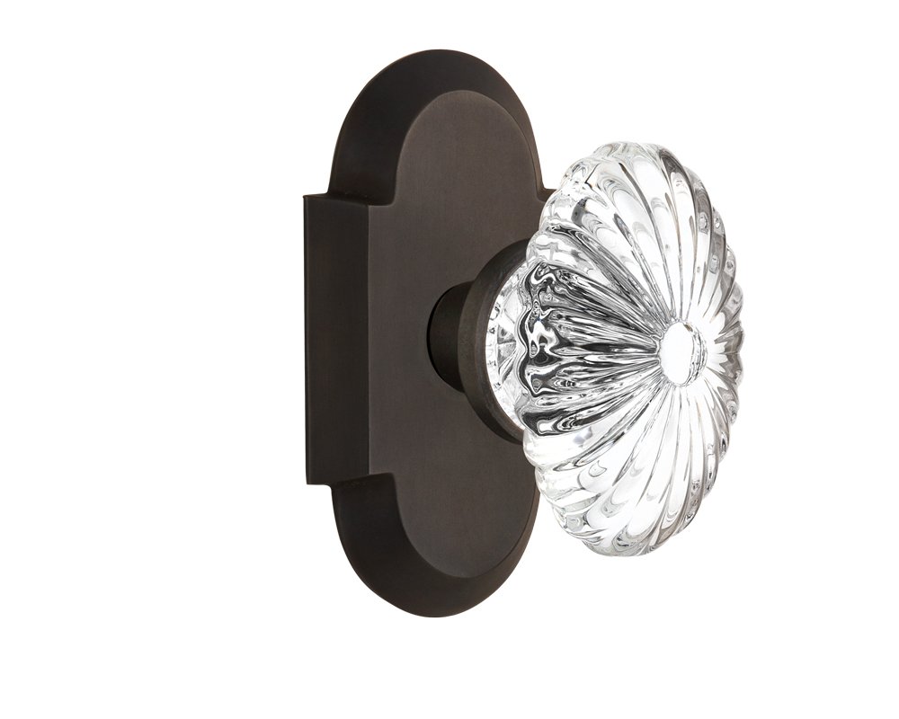 Vintage Cottage Plate with Oval Fluted Crystal Glass Door Knob - Double Dummy Oil-Rubbed Bronze Cabinet Hardware for Farmhouse, Victorian & Shabby Chic Home Decor (Set of 2) - Perfect for Bedroom, Bathroom & Kitchen Cabinets
