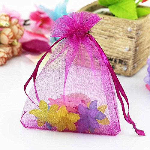 100 Pcs 5X7 7X9 9X12 cm Small Organza Bags for Jewelry Packaging, Wedding Favors, Party Decorations & Gift Bags - Drawstring Pouches in 22 Colors (Rose Red 7x9cm) - Perfect for Bridal Showers, Baby Showers & DIY Crafts