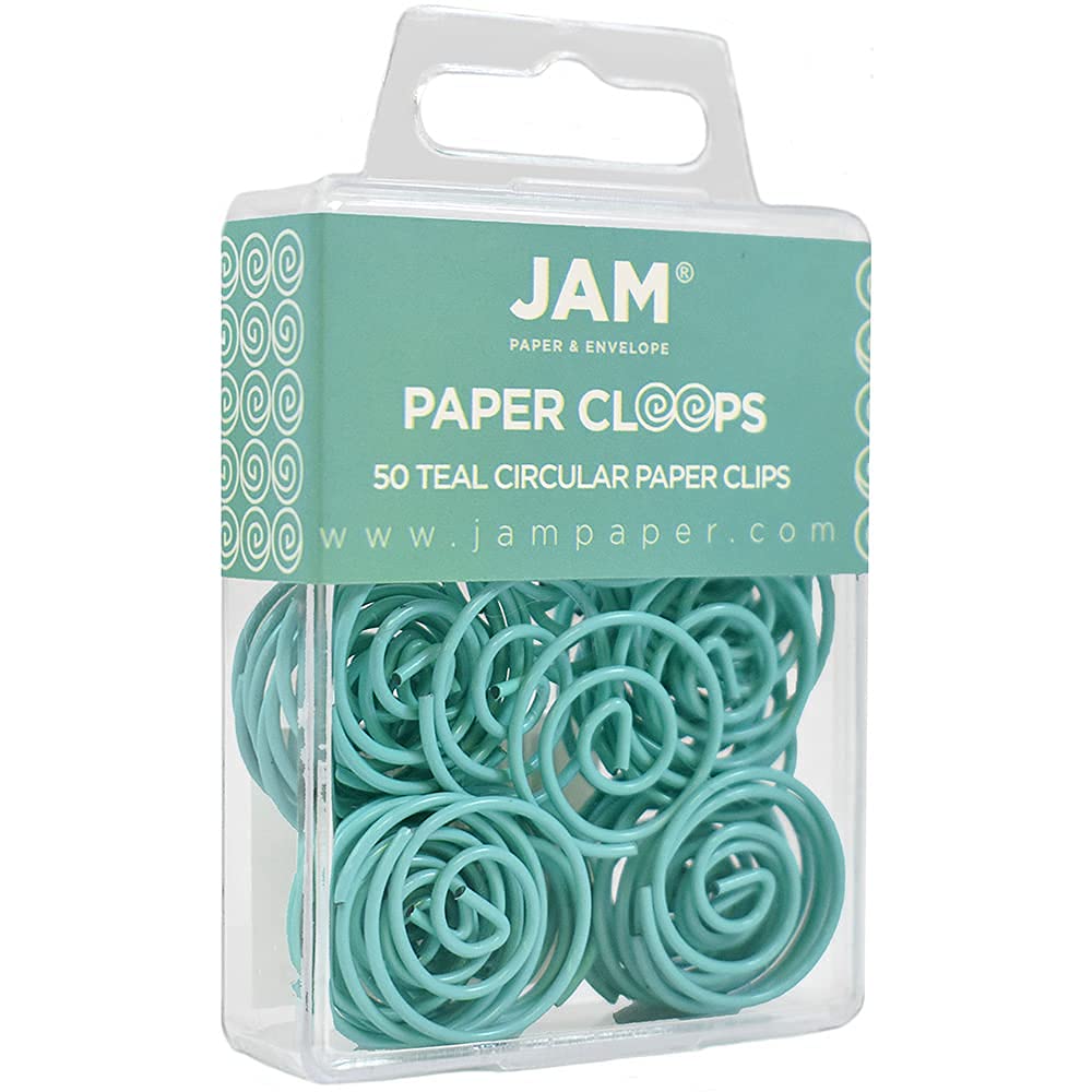 JAM PAPER Circular Paper Clips - Round Binder Clips - Teal Color - 50 Pack for Office, School, and Craft Organization