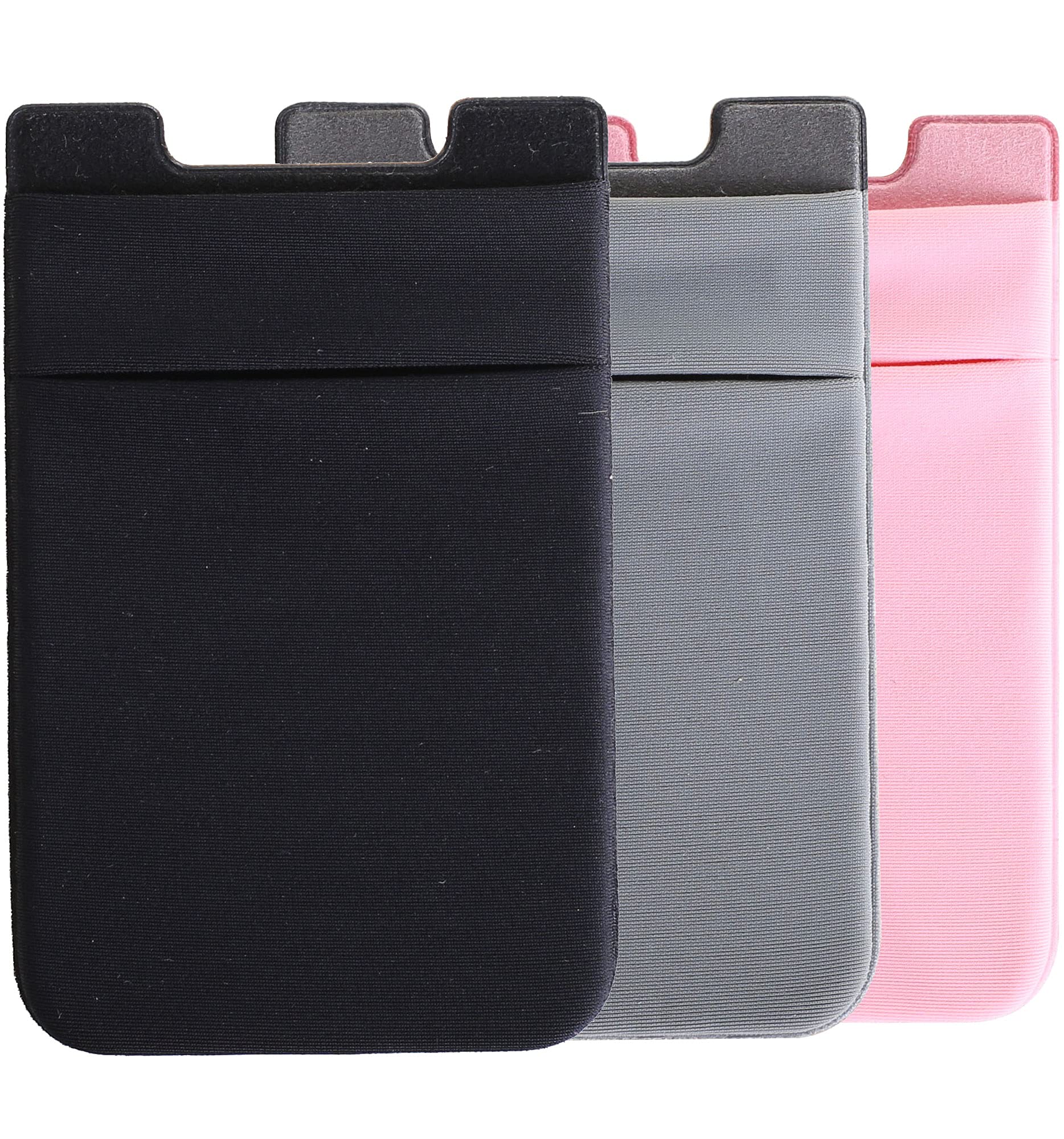 3 Pack Adhesive Phone Wallet Card Holder - Durable Stick On Wallet for iPhone & Samsung - Holds Credit Cards, ID & Cash - Perfect for Travel, Shopping & Everyday Use (Black, Pink, Gray)