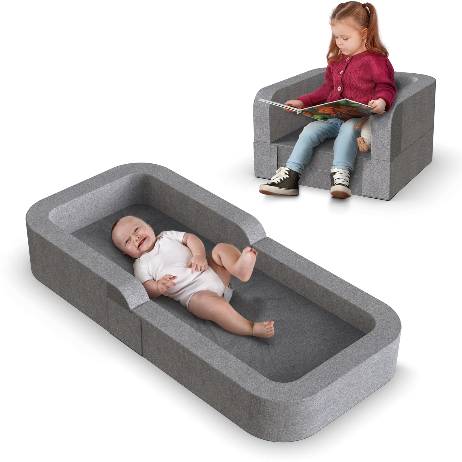 2-in-1 Toddler Travel Bed & Sofa Chair - Portable Kids Travel Bed for Camping, Airplane & Sleepovers | Lightweight & Foldable