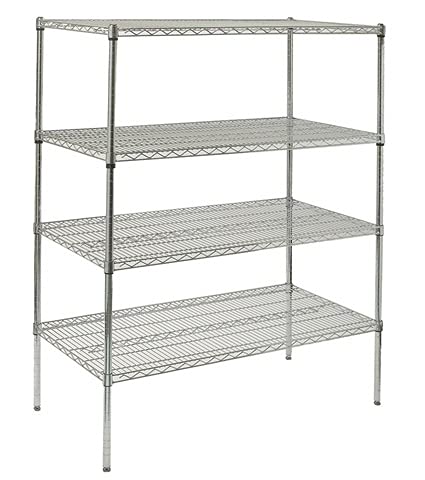 EcoQuality Heavy Duty Adjustable Chrome Wire Shelf - 4-Tier Metal Organizer for Garage, Kitchen, Pantry & Commercial Use (21W x 24L, Chrome Finish)
