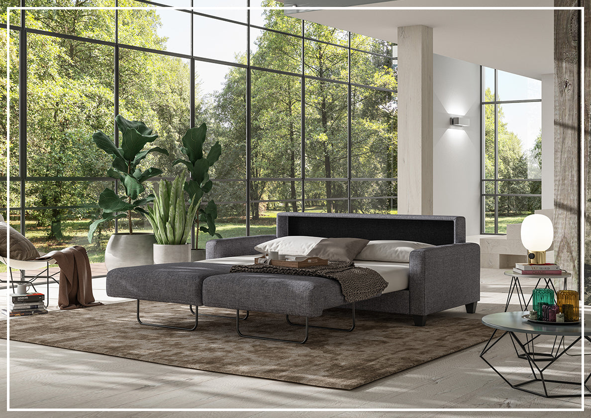 Luonto Nico Fabric Sleeper Sofa - Convertible Bed with Walnut or Chrome Legs - Full, Queen & King Size Options - Perfect for Small Spaces, Guest Rooms & Apartments