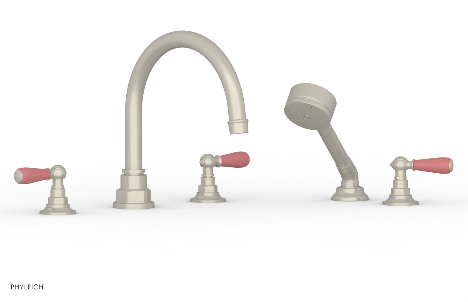 Jamestown Deck Tub Set with Hand Shower & Lever Handles - Pink Accent Bathroom Fixture (Model 165-49) | Perfect for Modern Bathroom Renovations & Spa-Like Relaxation