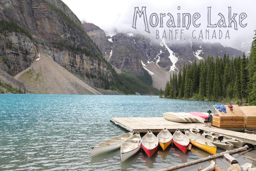 24x36 Signed Moraine Lake and Canoes Art Print - Banff Canada Landscape Photography Wall Decor Poster - Perfect for Living Room, Office & Home Decor
