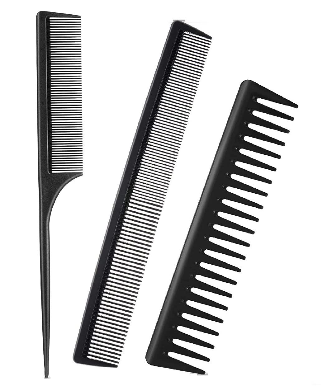 Professional Matte Black Carbon Fiber Hair Comb Set for Men - 3 Pack Barber Salon Styling Comb for Grooming, Beards & Mustaches - Perfect for Home, Salon & Travel Use