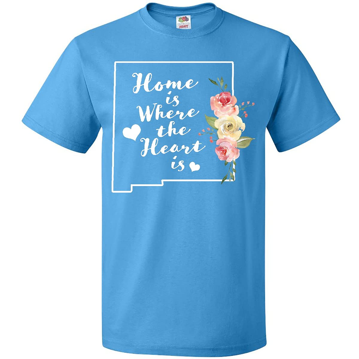 Inktastic New Mexico Home is Where The Heart is Watercolor Floral T-Shirt for Women | Soft Cotton Casual Tee | Perfect for Travel, Vacation & Everyday Wear