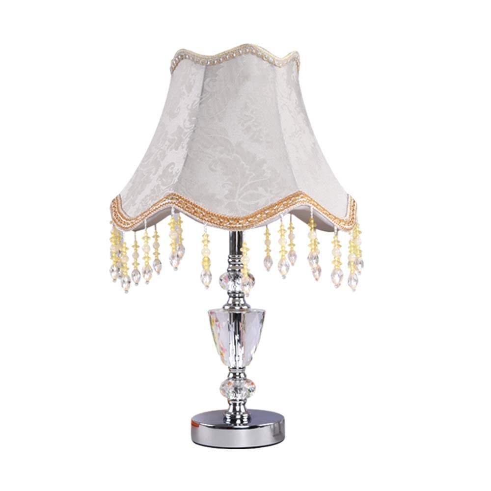 Modern Crystal Bedside Desk Lamp with E27 Socket - 1-Light Fabric Table Lamp for Kids Room, Reading, Nightstand & Vanity Decor - 17.73