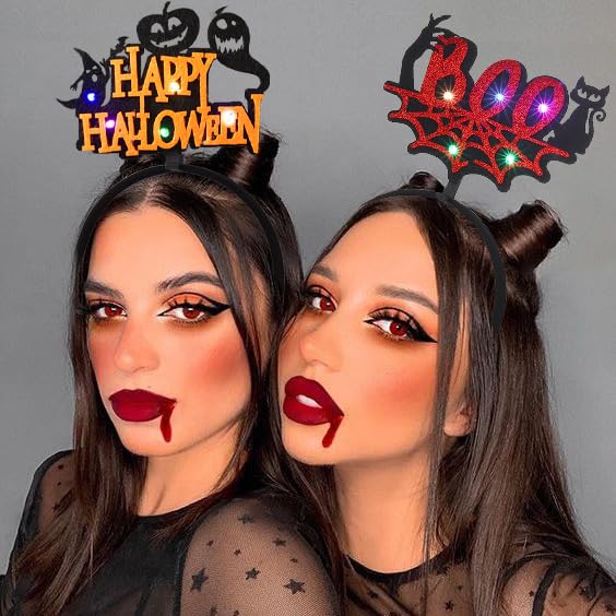 Glow in the Dark Halloween Headbands - LED Light Up Pumpkin & Spider Web Hair Accessories for Women & Girls | Costume Party, Trick or Treat, Cosplay, Rave & Nighttime Events