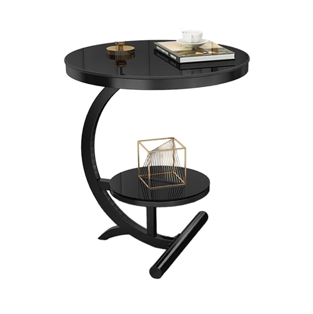 Premium 2-Tier Round Tempered Glass Side Table - Black End Table for Living Room, Bedroom, Hotel | Sturdy & Stylish Sofa Table for Coffee, Books, Lamps & Decor