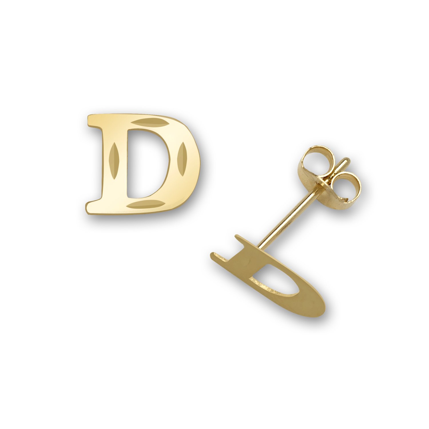 14K Yellow Gold Personalized Monogram Initial Earrings for Boys & Girls - Custom Name Letter Stamping, Multiple Initial Options - Perfect for Birthdays, Gifts & Special Occasions