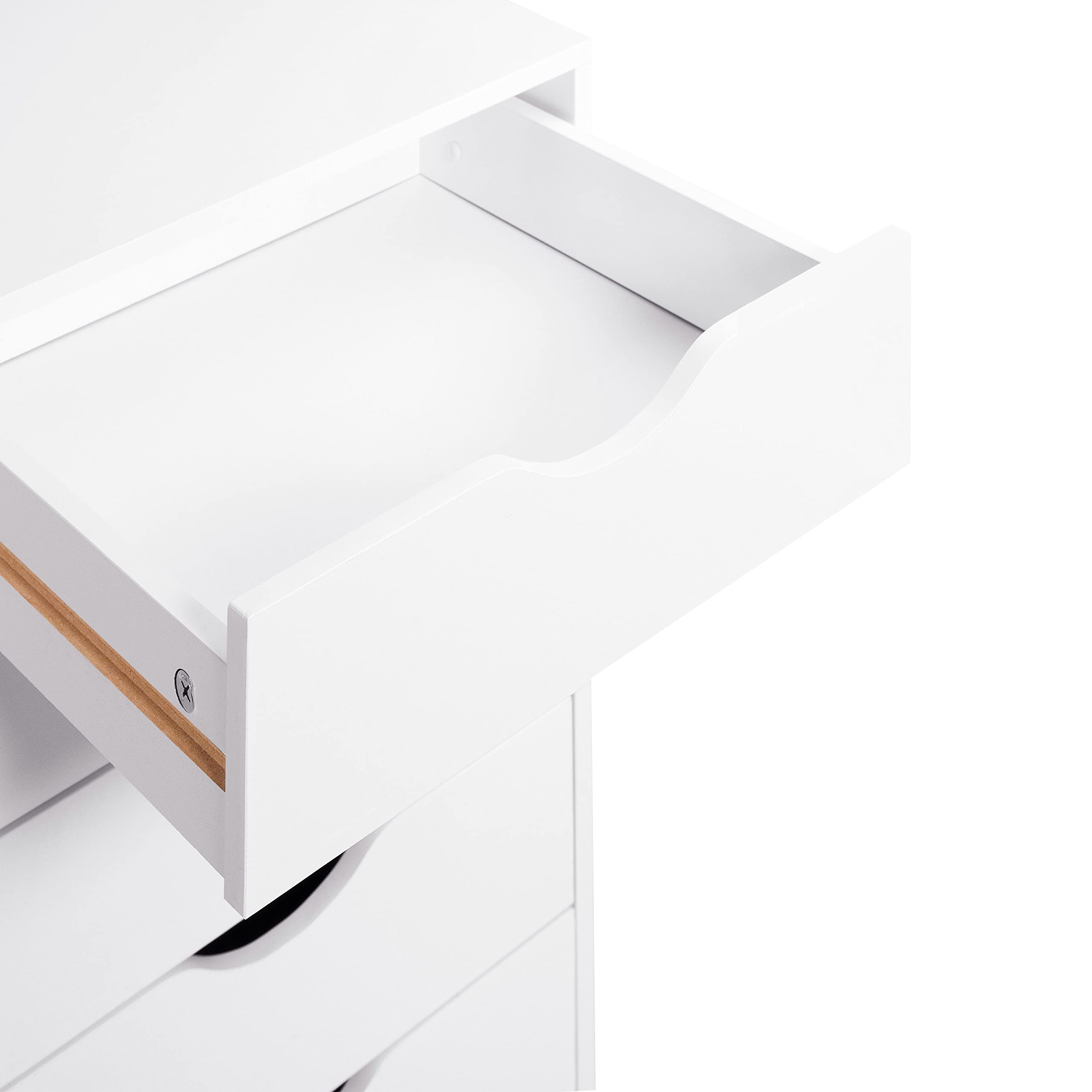 Naomi Home Office Wooden Lateral File Cabinet - 5 Drawer Mobile Storage Cabinet with Wheels, White - Perfect for Organizing Documents in Home Office, Study, or Workspace