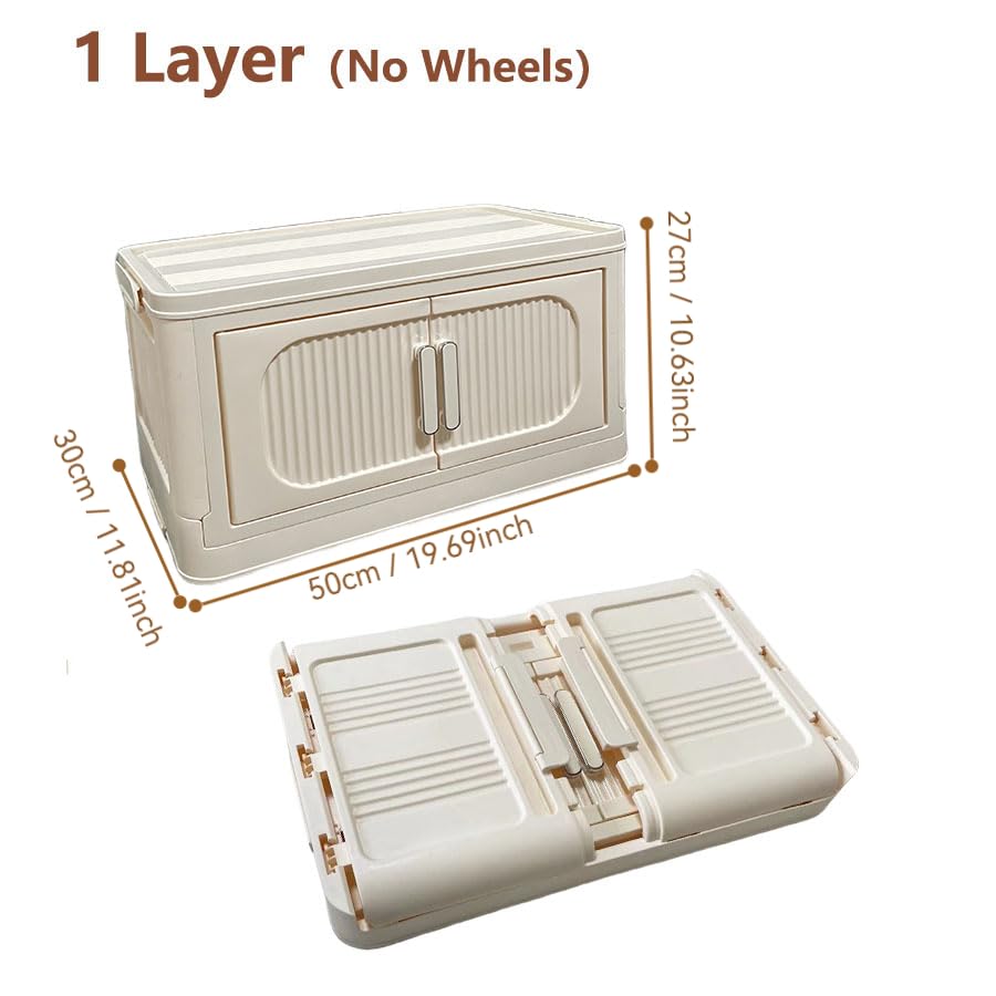 Foldable Cube Storage Bins with Lids & Wheels - 5-Tier Stackable Closet Organizer for Bedroom, Office & Kids Room - Cream White Open Front Storage Drawers for Home Organization