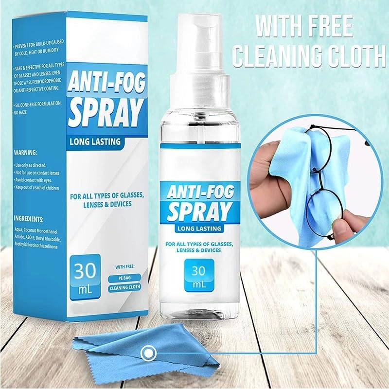Premium Anti-Fog Eyeglass Cleaner Spray - Lens Cleaning Solution for Glasses, Sunglasses & Goggles - Prevent Fogging for Sports, Driving & Outdoor Activities
