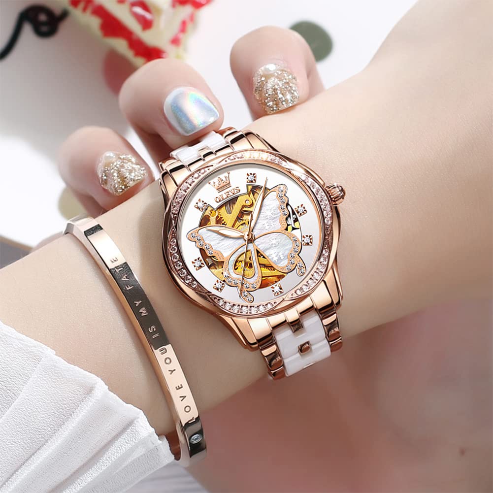 OLEVS Women's Automatic Diamond Watch - Waterproof Dress Watch for Everyday & Formal Wear