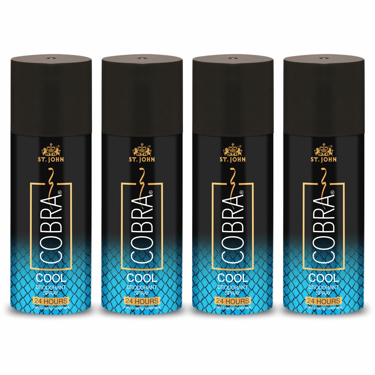 ST.JOHN Cobra Perfume Body Spray for Men & Women - 24 Hour Long Lasting Freshness, Cool Deodorant Spray (600ml, Pack of 4) | Gym, Office, Date Night & Everyday Use