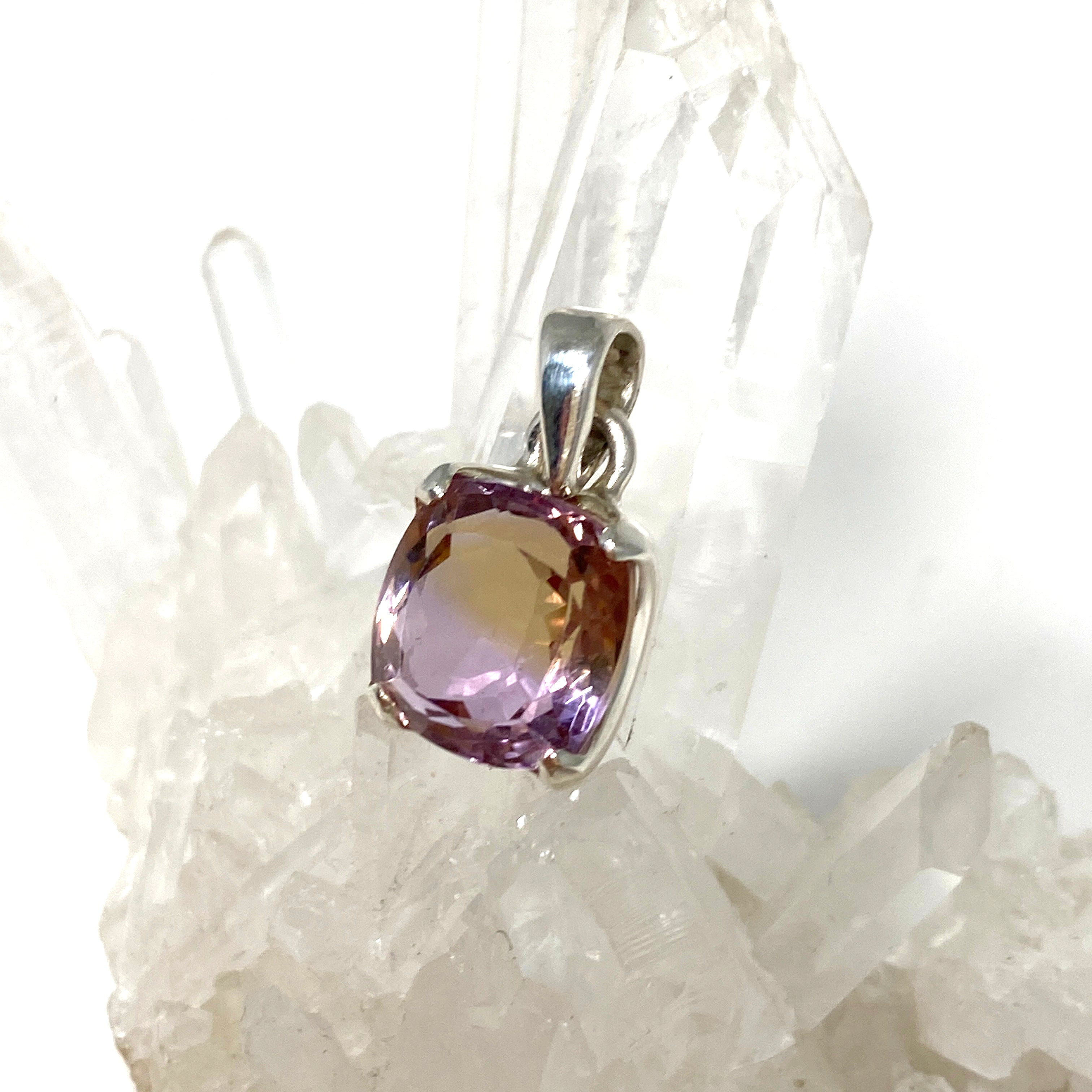 Natural Ametrine Square Faceted Pendant Necklace - 925 Sterling Silver Jewelry for Women - Perfect for Gifts, Parties & Special Occasions